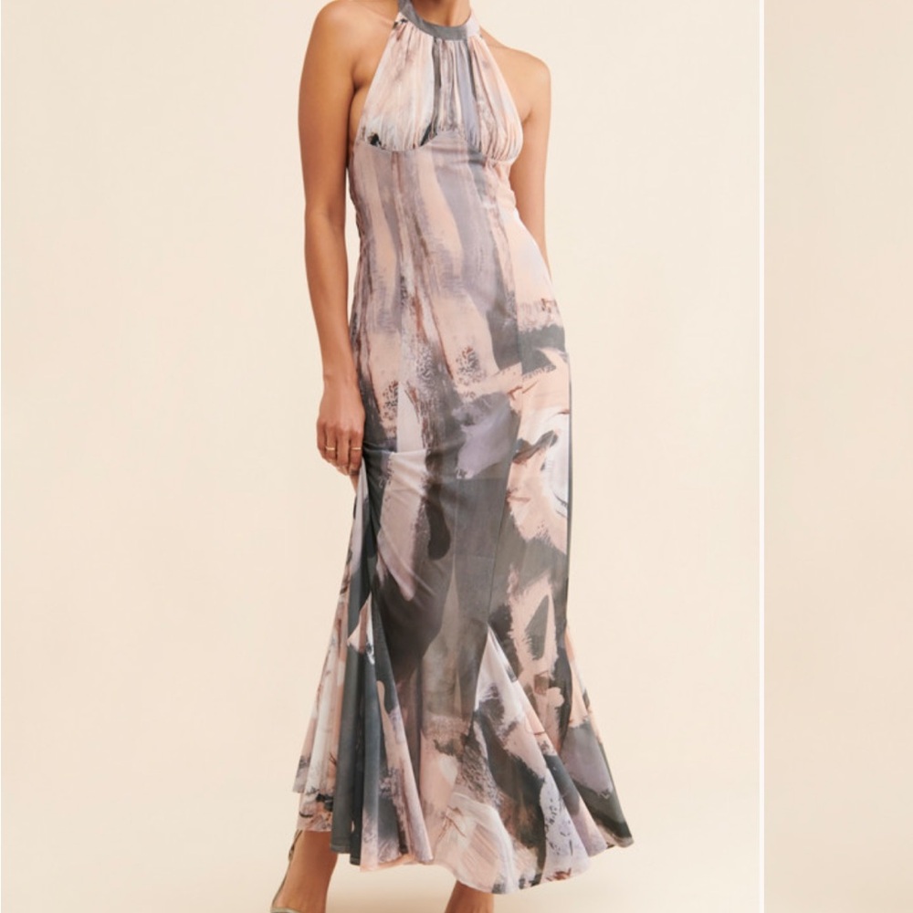 Let Me Be Knit Halter Maxi Dress – Abstract Print – Size Small